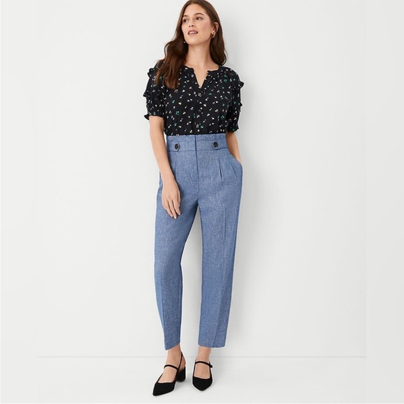 Ann Taylor The Chambray Paperbag Ankle Pant size 8 NWT - Picture 1 of 10